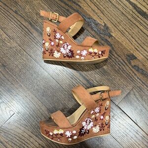 Express Suede Wedges with floral embroidery